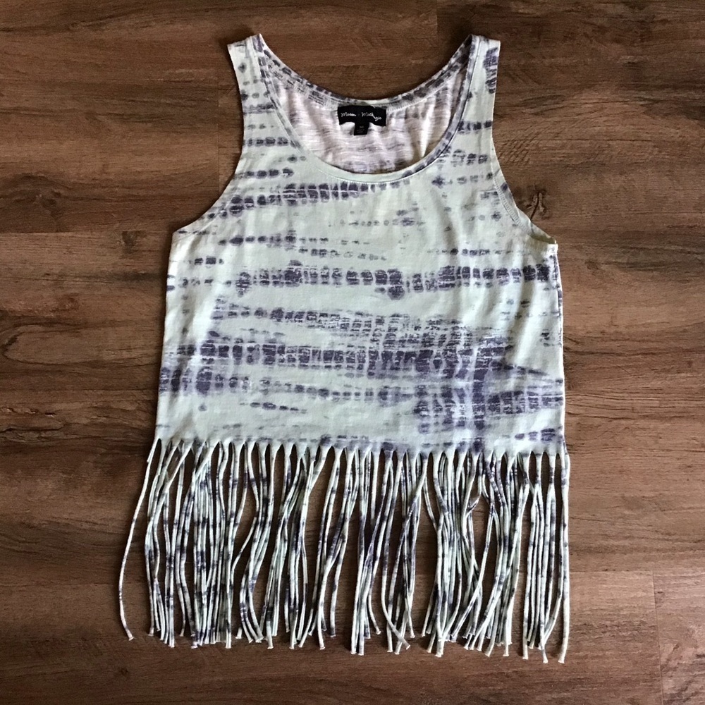 MASON + Mackenzie Size M Tank Top Crop Festival Tie Dye Fringe Blue Purp…